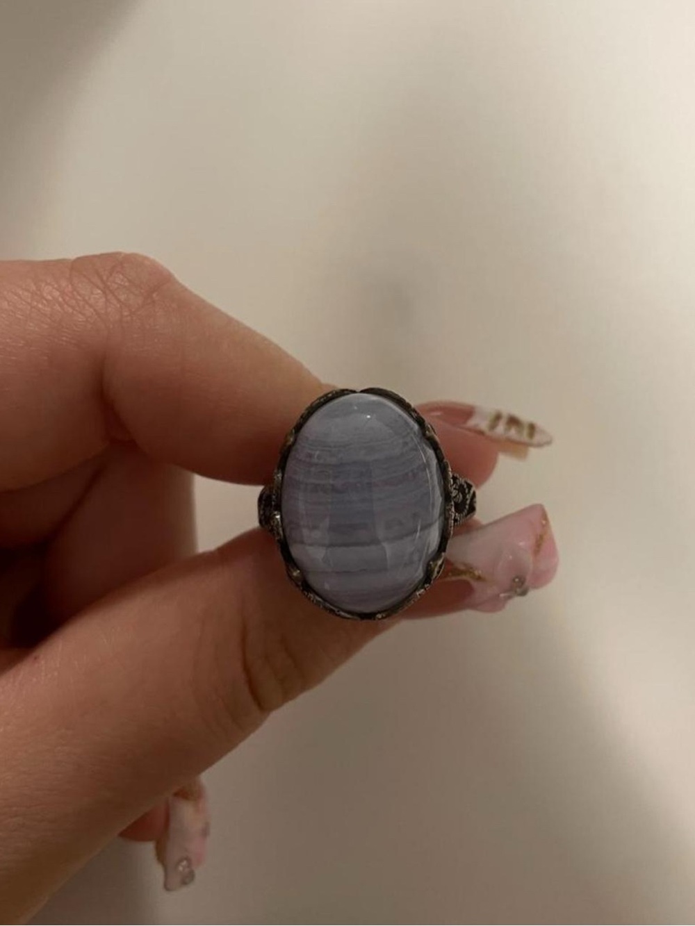 Vintage Blue Lace Agate Sterling Silver Ring
